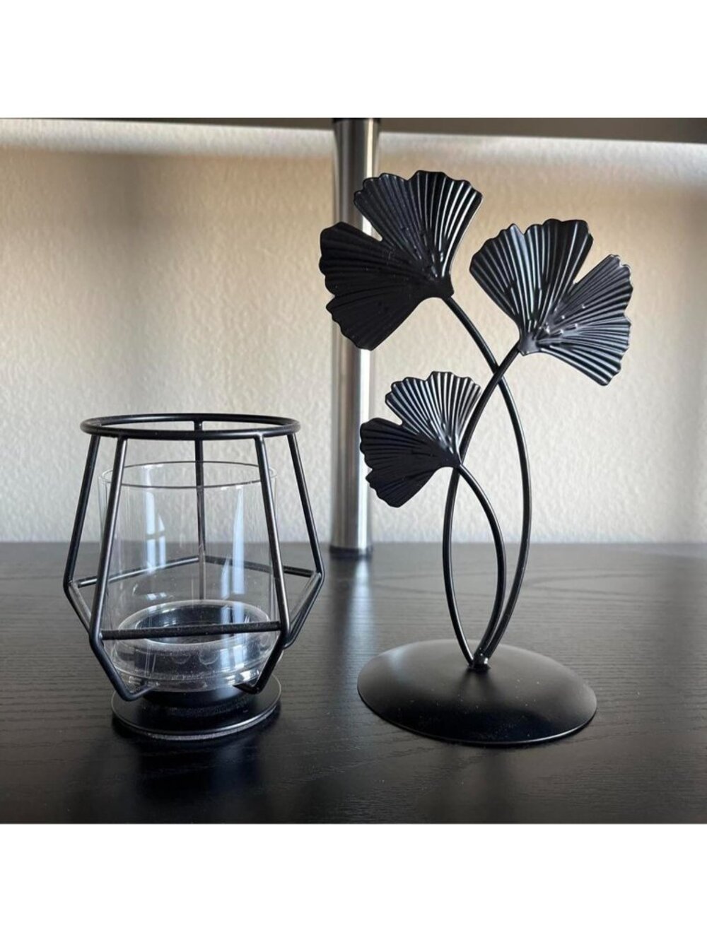 Black metal ginkgo leaf candle holder and candle #candleholder #ginkgo